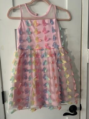 The Children's Place Pink Dress with Pastel Butterfly Appliqués Size 10